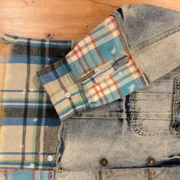 Free People Sirius Plaid Mixed Denim Jacket - Size XS/S - Picture 5 of 7